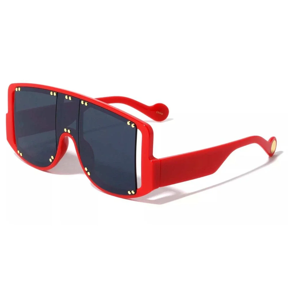 Oversized Shield Sunglasses Red Frame Dark Black Lens Sun Protection UV400 Gafas